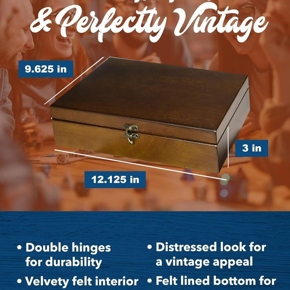 Old World Wooden Box with Brass Latch – Vintage-Style Wooden Keepsake Box for Je - Picture 5 of 10